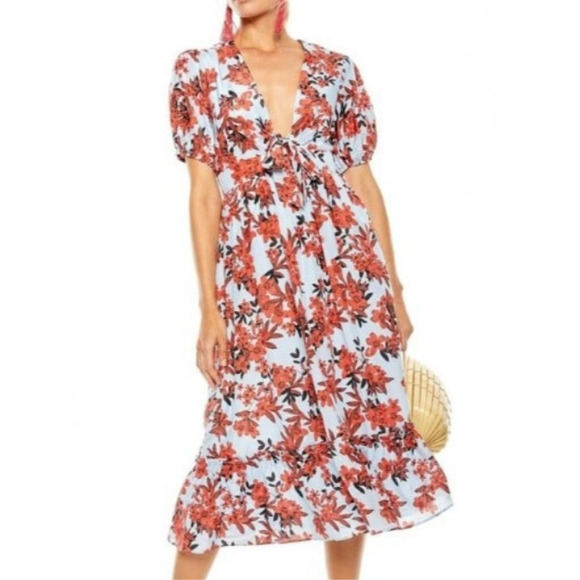 TALULAH Dresses & Skirts - La Maison Talulah Red Sea Floral V Neck Midi Dress Blue Red Size XL